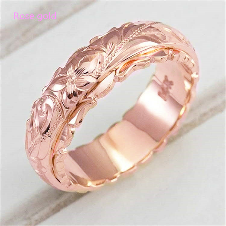 14K Gold Plated Rose Ring - Suspended Engraved Flower Band Women's - AstroVerse™