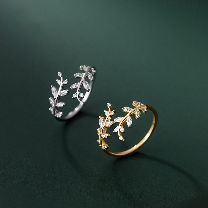 925 Sterling Silver Branch Ring - Leaf Bud Open Band Adjustable - AstroVerse™