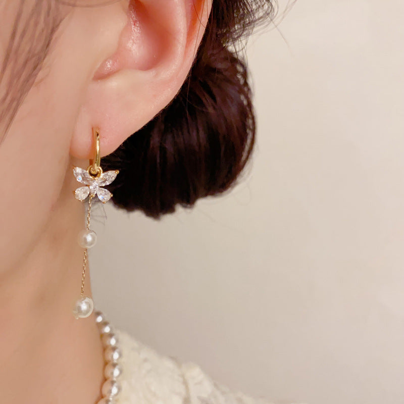 One Style For Dual-wear Diamond Butterfly Pearl Tassel Ear Clip - AstroVerse™