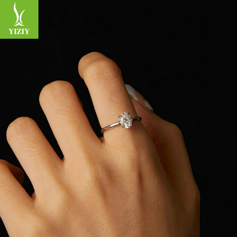 925 Silver Moissanite Ring 1ct - Platinum Plated Oval Engagement Ring - AstroVerse™