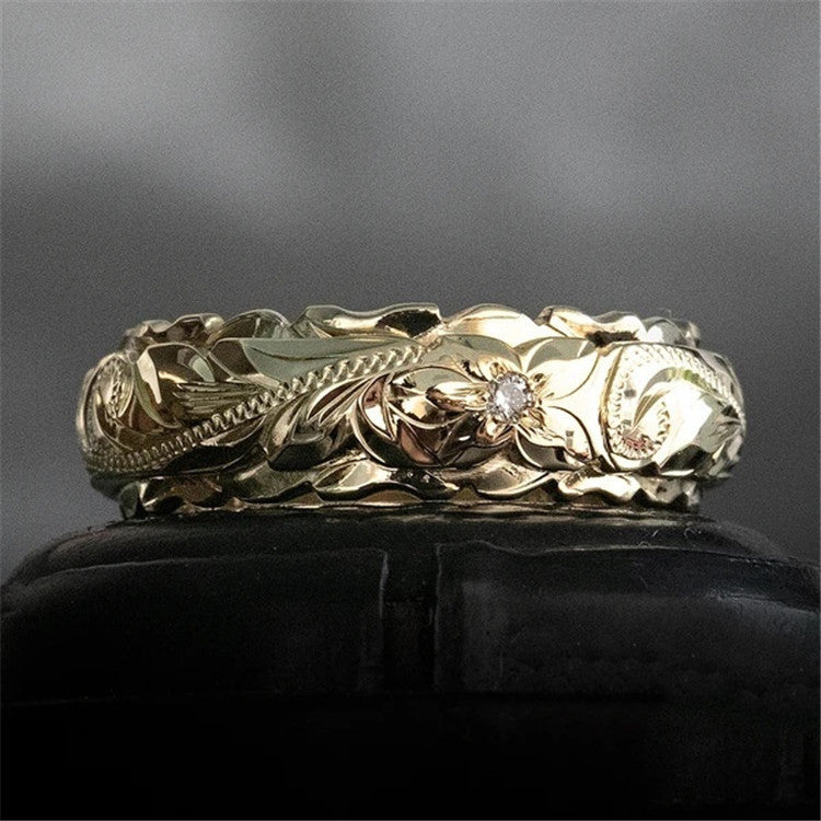 14K Gold Plated Rose Ring - Suspended Engraved Flower Band Women's - AstroVerse™