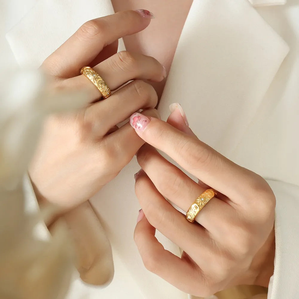 Star Moon Shaped Sparkling Zircon Design Ring Titanium Steel Handmade Jewelry for Girls - AstroVerse™