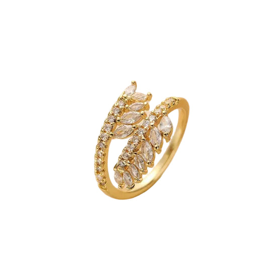 Gold Wheat Ear Open Ring - Adjustable Geometric Band Women's - AstroVerse™