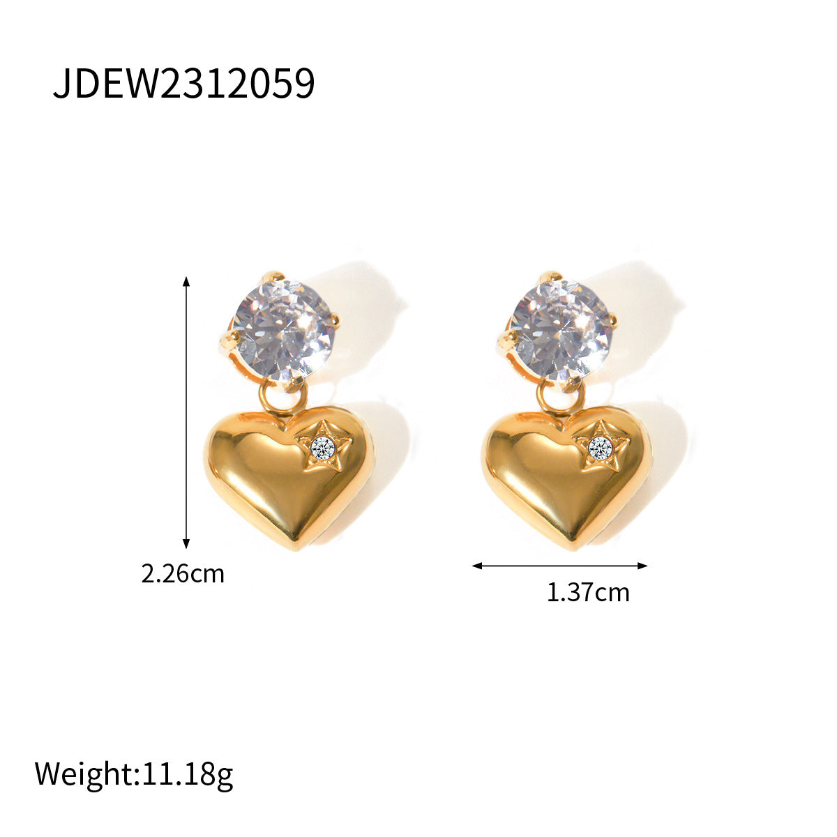 Stainless steel smooth zircon heart-shaped pendant earrings and accessories - AstroVerse™