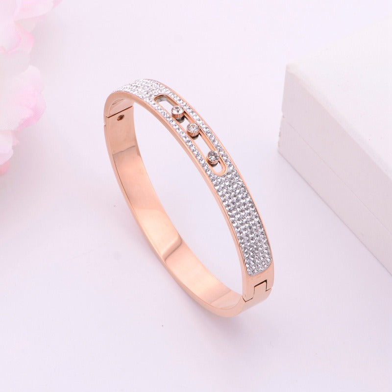 Handmade titanium steel movable three diamond rose gold women's bracelet with versatile and fashionable charm - AstroVerse™