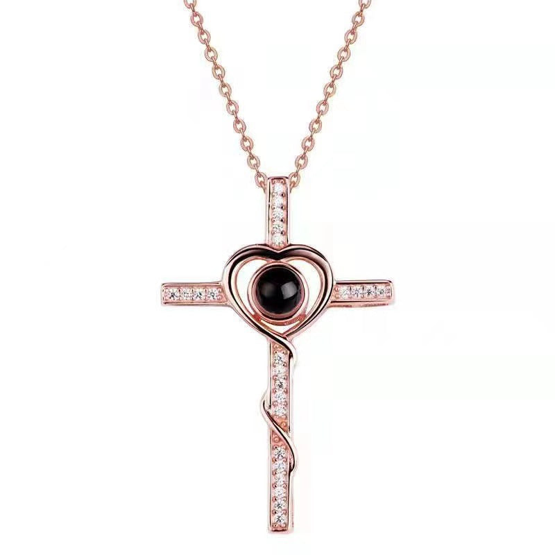 100 languages, I love you. Nano projection necklace for men and women, fashionable and simple cross necklace