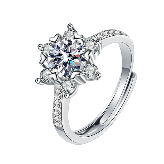 1 Carat Moissanite Snowflake Ring 925 Silver - Adjustable Open Band - AstroVerse™