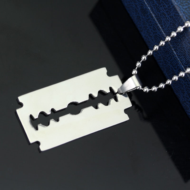 Razor Blade Necklace Stainless Steel - Men's Silver Pendant 60cm Chain - AstroVerse™