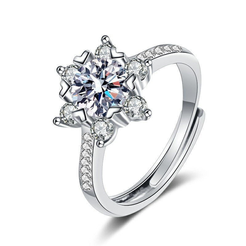1 Carat Moissanite Snowflake Ring 925 Silver - Adjustable Open Band - AstroVerse™