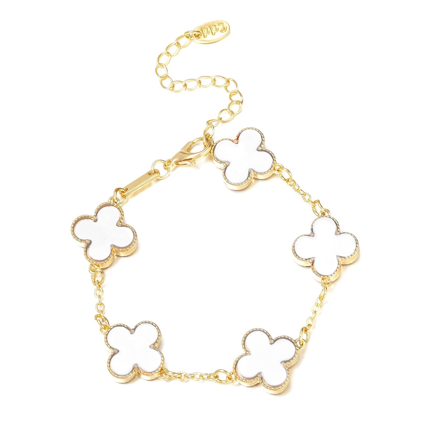 Minimalist women's Clover bracelet featuring five flower Fritillaria design by eprolo, showcasing delicate floral jewelry.