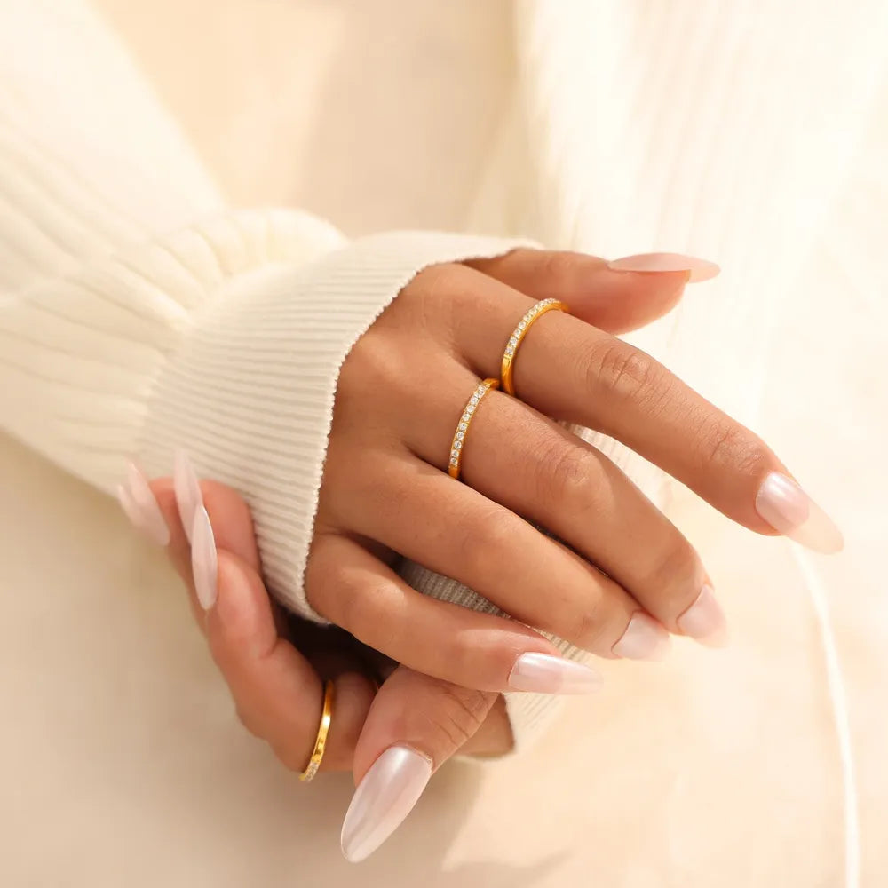 Minimalist Zircon Stacking Ring - Titanium Steel PVD Plated Thin Band - AstroVerse™