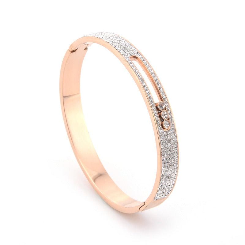 Handmade titanium steel movable three diamond rose gold women's bracelet with versatile and fashionable charm - AstroVerse™