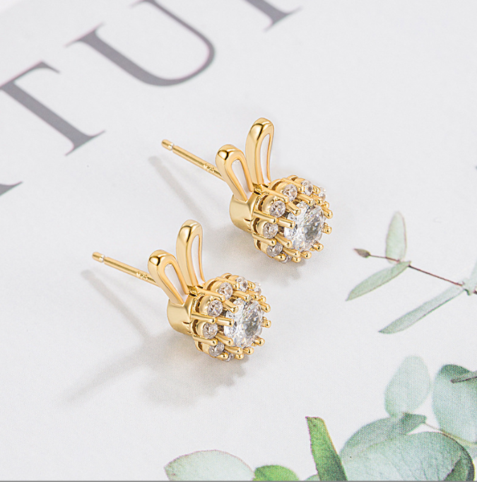 Rotable Little Rabbit Ear Studs Small and Exquisite Cute Earrings with Small Design