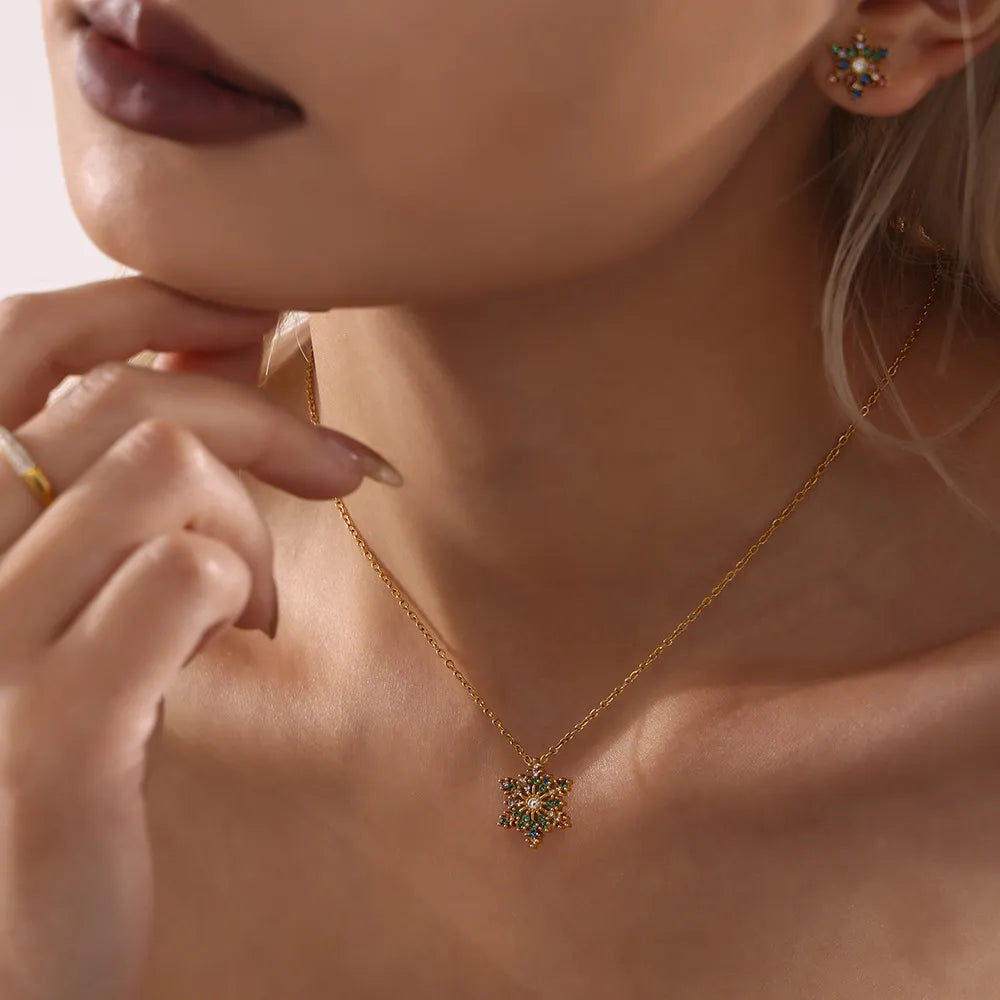 Stainless Steel Inland Zircon Snowflake Necklace - AstroVerse™