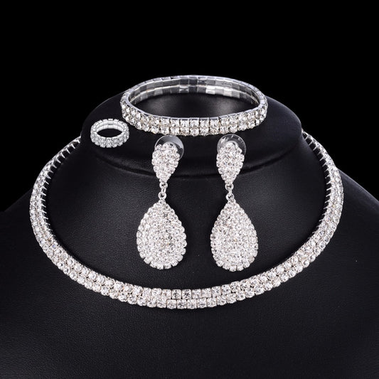 Elegant luxury wedding bridal jewelry set by eprolo featuring a sparkling necklace, earrings, and bracelet for special occasions.
