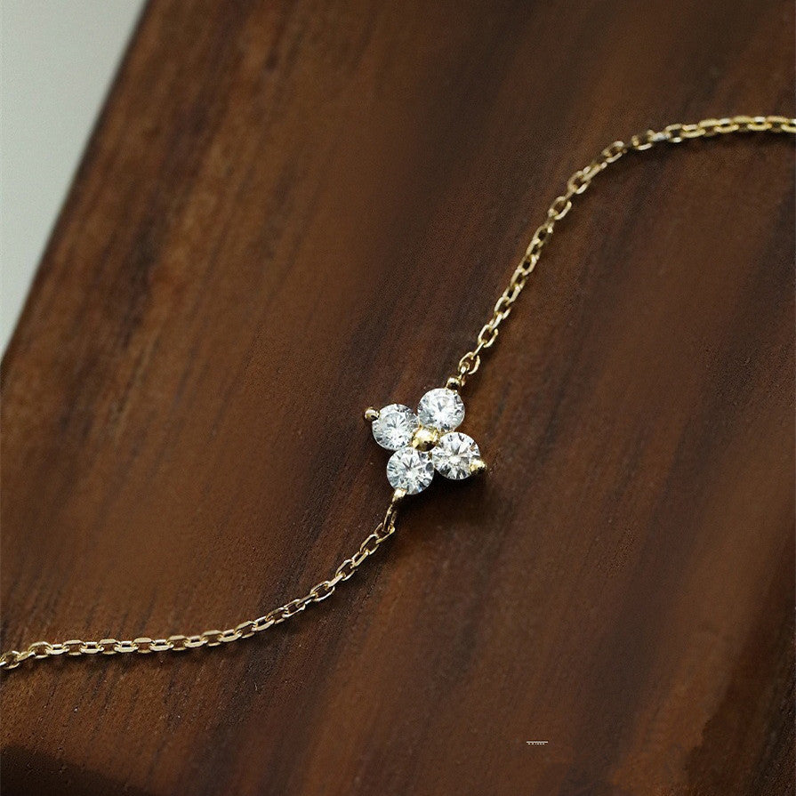 Eprolo 925 sterling silver mini flower zircon bracelet for girls, gold-plated with delicate floral design and lucky charm.