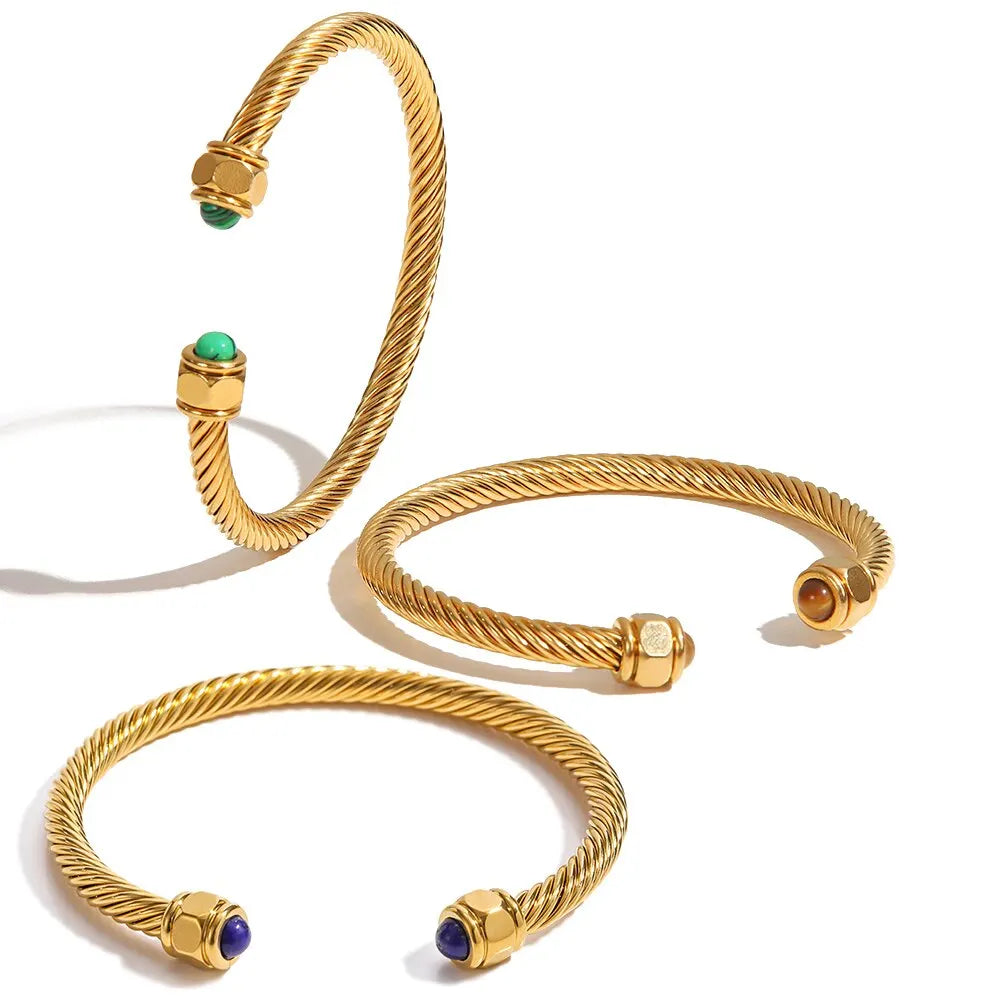 18K Gold-Plated Natural Stone Twisted Thread Bracelet