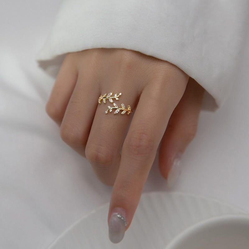 925 Sterling Silver Branch Ring - Leaf Bud Open Band Adjustable - AstroVerse™
