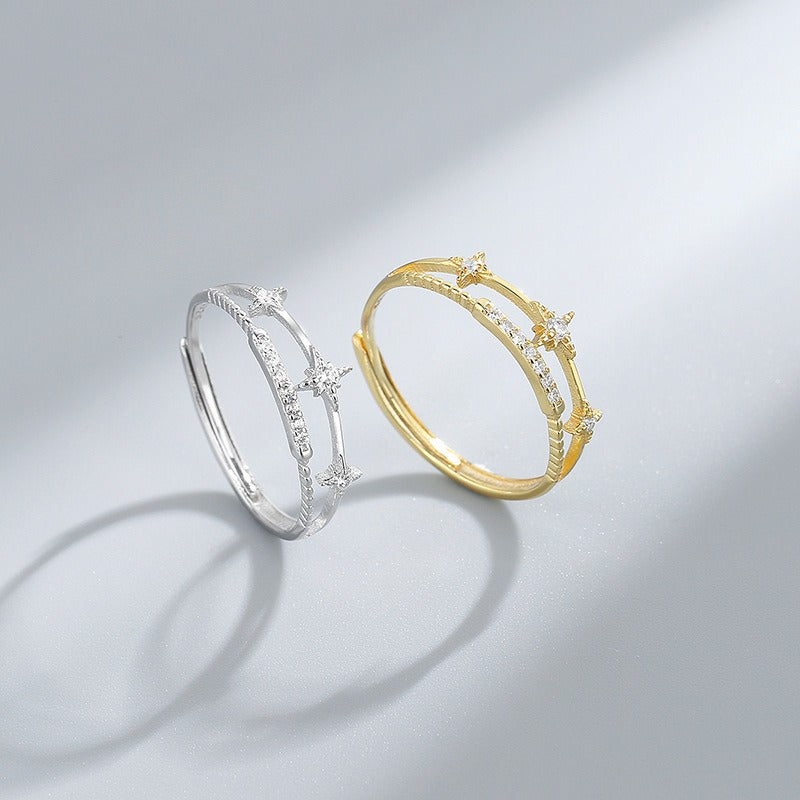 Jewelry S925 Silver Octomoment Double Layer Ring Ins Trendy Niche Design Index Finger Ring Fashion Open Women's Ring