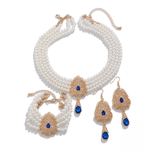 Light luxury Choker Retro Pearl Rhinestone Necklace Set