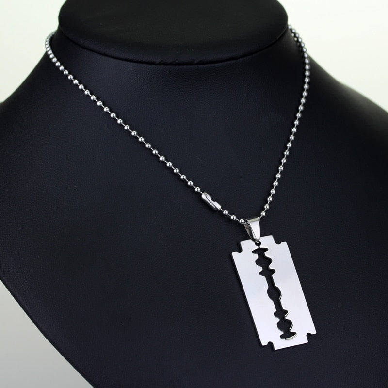 Razor Blade Necklace Stainless Steel - Men's Silver Pendant 60cm Chain - AstroVerse™