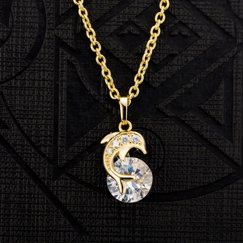 Eprolo creative dolphin necklace pendant with rhinestone earrings set, featuring silver-tone jewelry with dolphin and sparkling stone details.