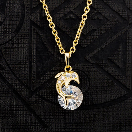 Eprolo creative dolphin necklace pendant with rhinestone earrings set, featuring silver-tone jewelry with dolphin and sparkling stone details.