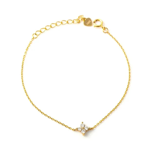 Sterling silver mini flower zircon bracelet for girls, gold-plated lucky jewelry with minimalist design and fine craftsmanship.