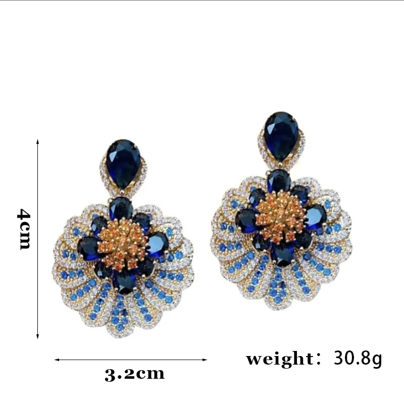 Zircon Blue Drop Earrings for Women Light Luxury Flower Pendant Earring Elegant Temperament Personality Jewelry Wedding Gift - AstroVerse™