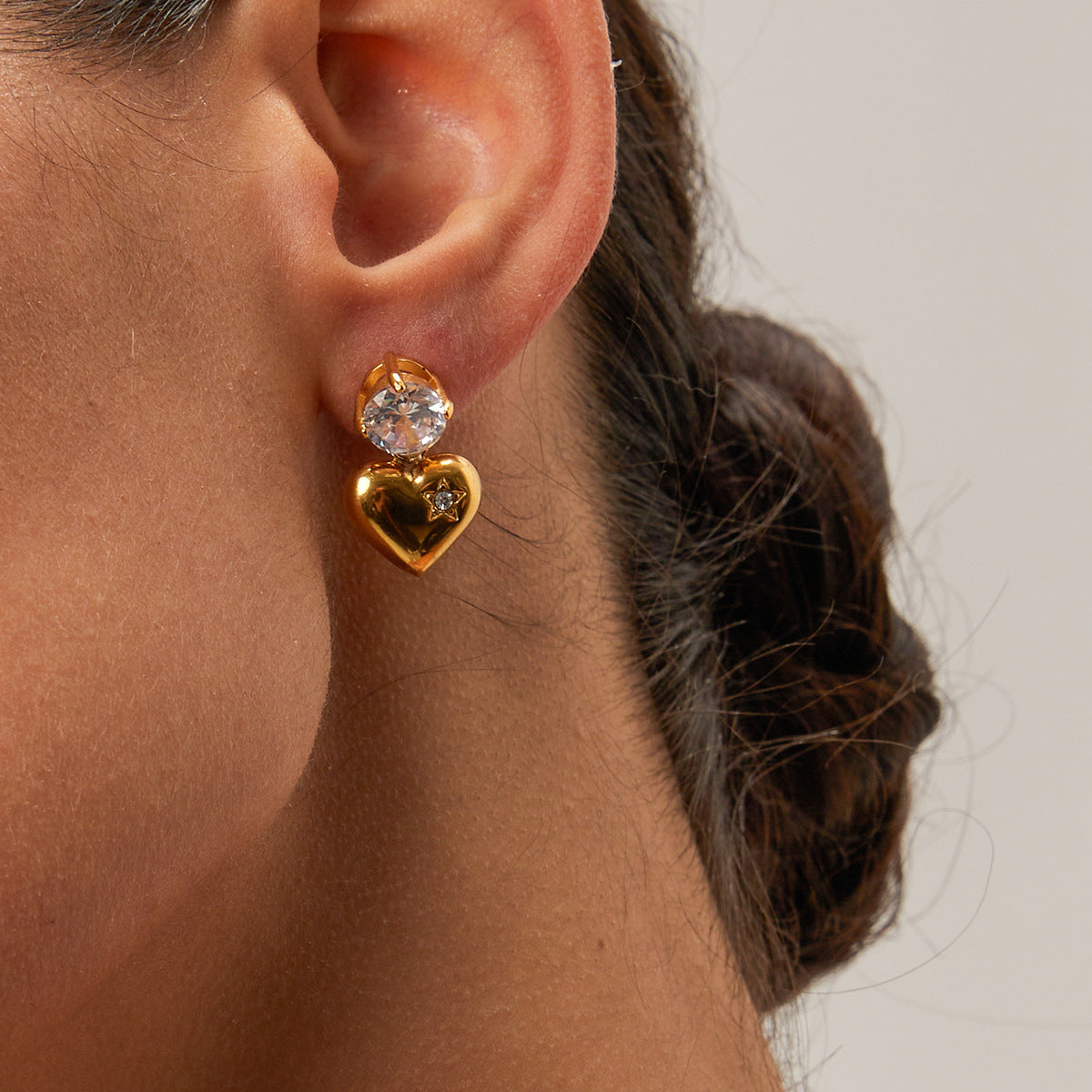 Stainless steel smooth zircon heart-shaped pendant earrings and accessories - AstroVerse™