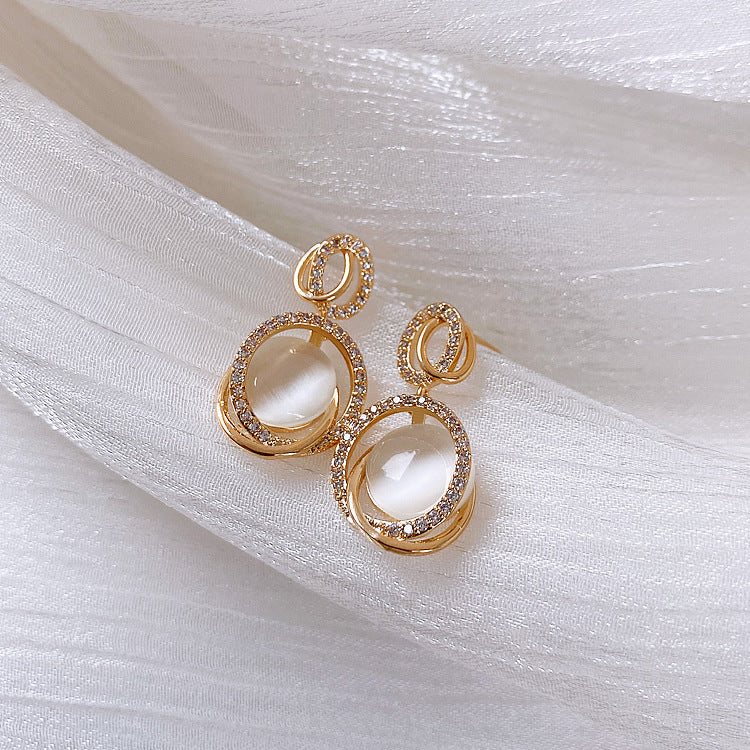 Korean Opal Earrings 925 Silver Needle - Geometric Loop Dangle 2.7cm - AstroVerse™