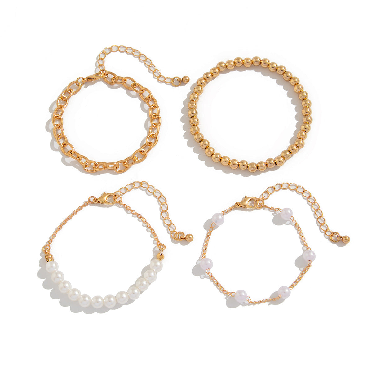 4-Piece Layered Bracelet Set - Gold Beaded & Pearl Stack Bracelets - AstroVerse™