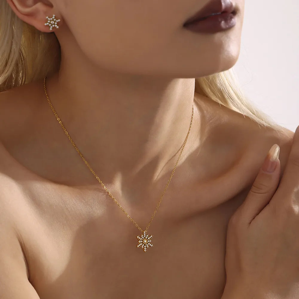 Stainless Steel Inland Zircon Snowflake Necklace - AstroVerse™