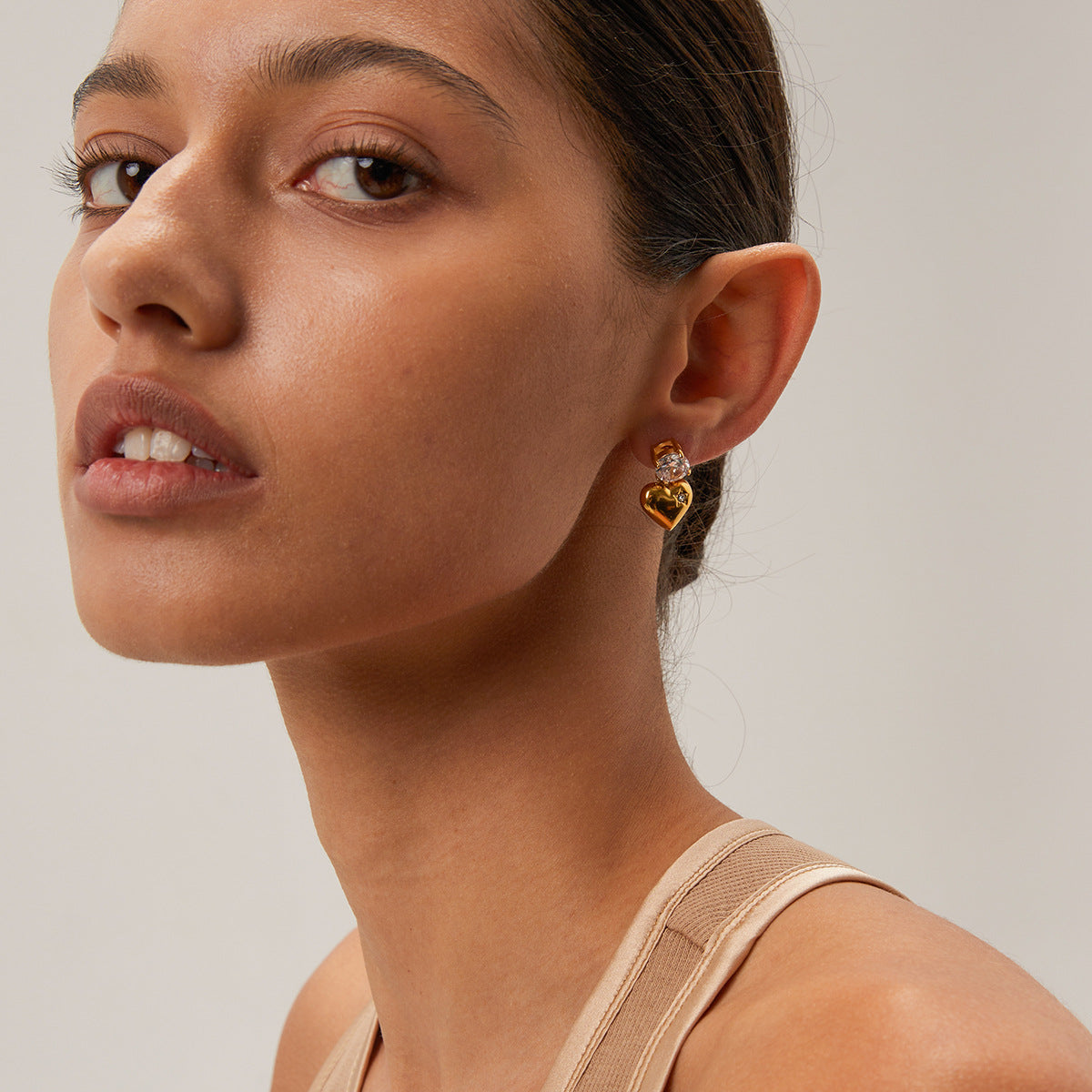 Stainless steel smooth zircon heart-shaped pendant earrings and accessories - AstroVerse™