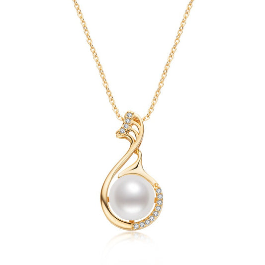 Little Swan White Freshwater Pearl Necklace Women's Fashion and Elegance Gold Wrapped Pendant - AstroVerse™