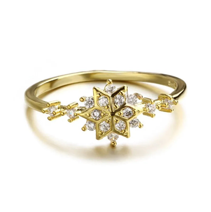 Snowflake Zircon Ring 925 Silver - 14K Gold or Platinum Plated - AstroVerse™