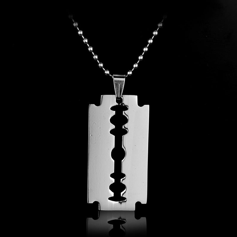 Razor Blade Necklace Stainless Steel - Men's Silver Pendant 60cm Chain - AstroVerse™