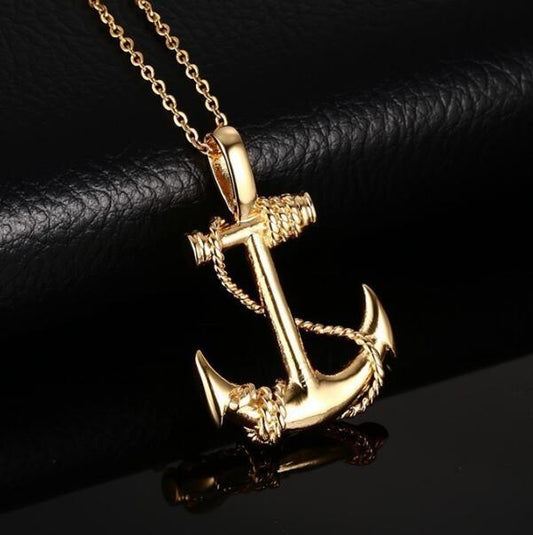 Men's stainless steel anchor pendant inspired by Pirates of the Caribbean style, featuring a detailed nautical design.