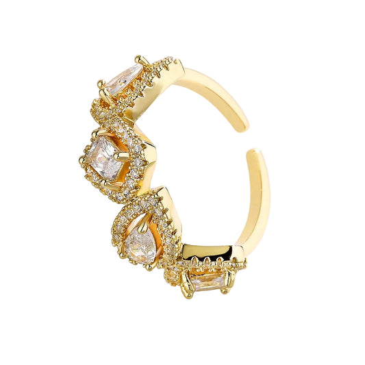 Geometric Square Zircon Ring - Water Drop Open Band Adjustable - AstroVerse™