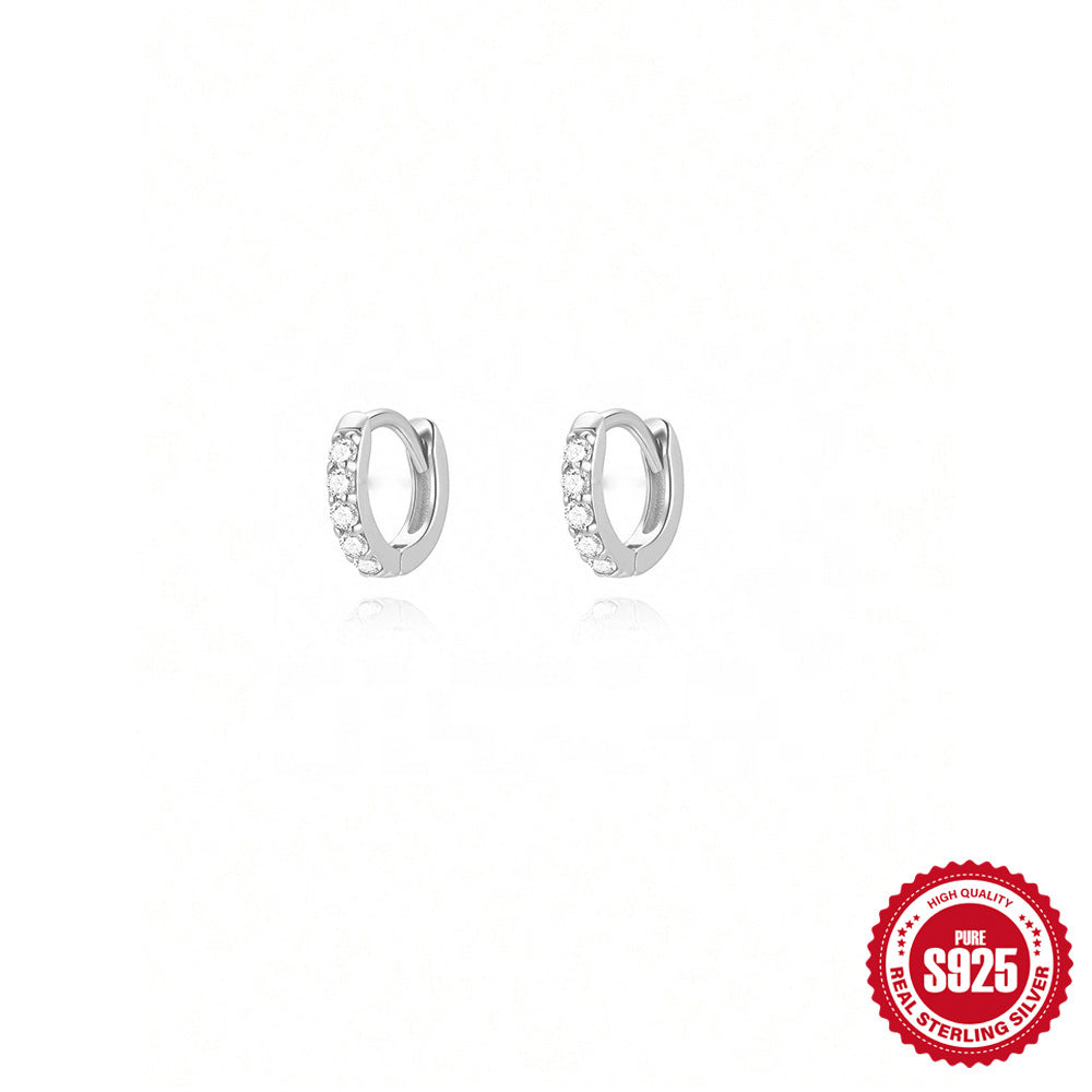 S925 Sterling Silver Circle Earrings with Turquoise and Diamond Inlay 18K Gold Plated Stud Earrings Jewelry