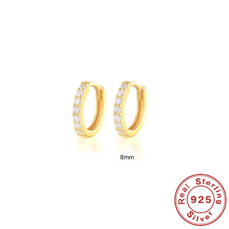 S925 Sterling Silver Circle Earrings with Turquoise and Diamond Inlay 18K Gold Plated Stud Earrings Jewelry
