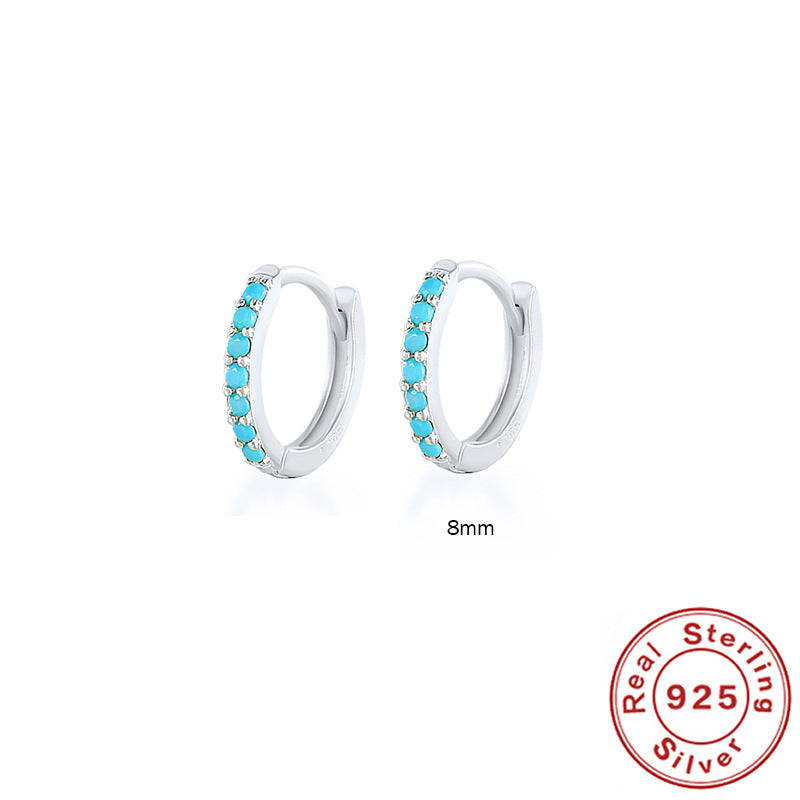 S925 Sterling Silver Circle Earrings with Turquoise and Diamond Inlay 18K Gold Plated Stud Earrings Jewelry