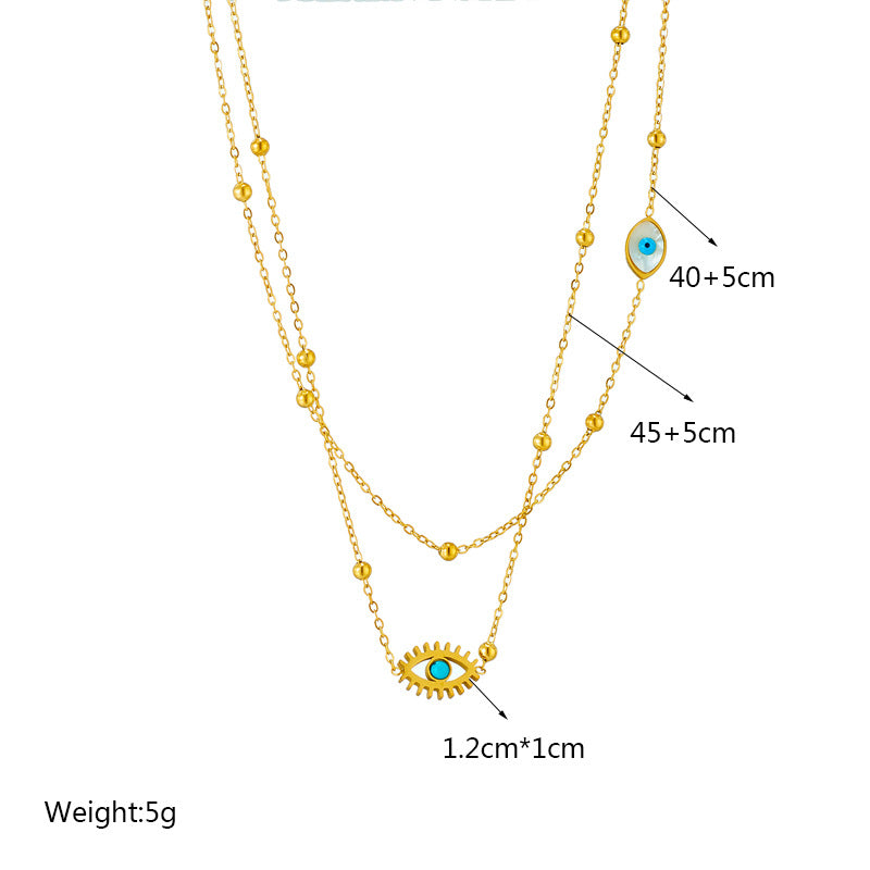 Layered Evil Eye Necklace - Gold Titanium Steel Double Chain with Beads - AstroVerse™