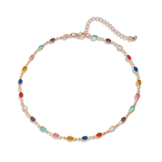 Fashionable colored crystal chain necklace, light luxury style, handmade bead collarbone chain set - AstroVerse™