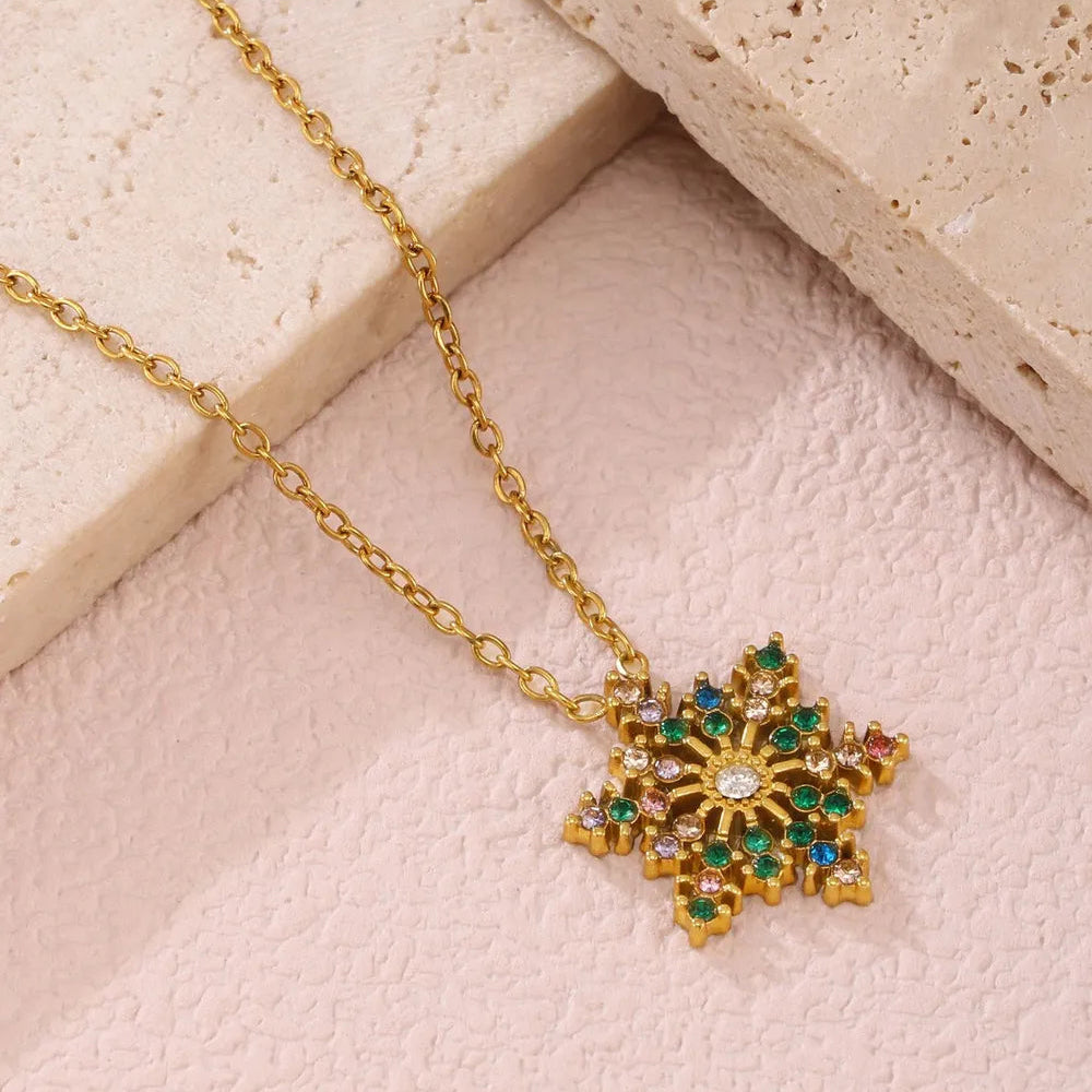 Stainless Steel Inland Zircon Snowflake Necklace - AstroVerse™
