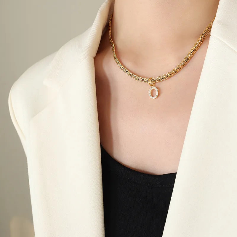 Brass Inlaid Zircon Letter Pendant Necklace - AstroVerse™