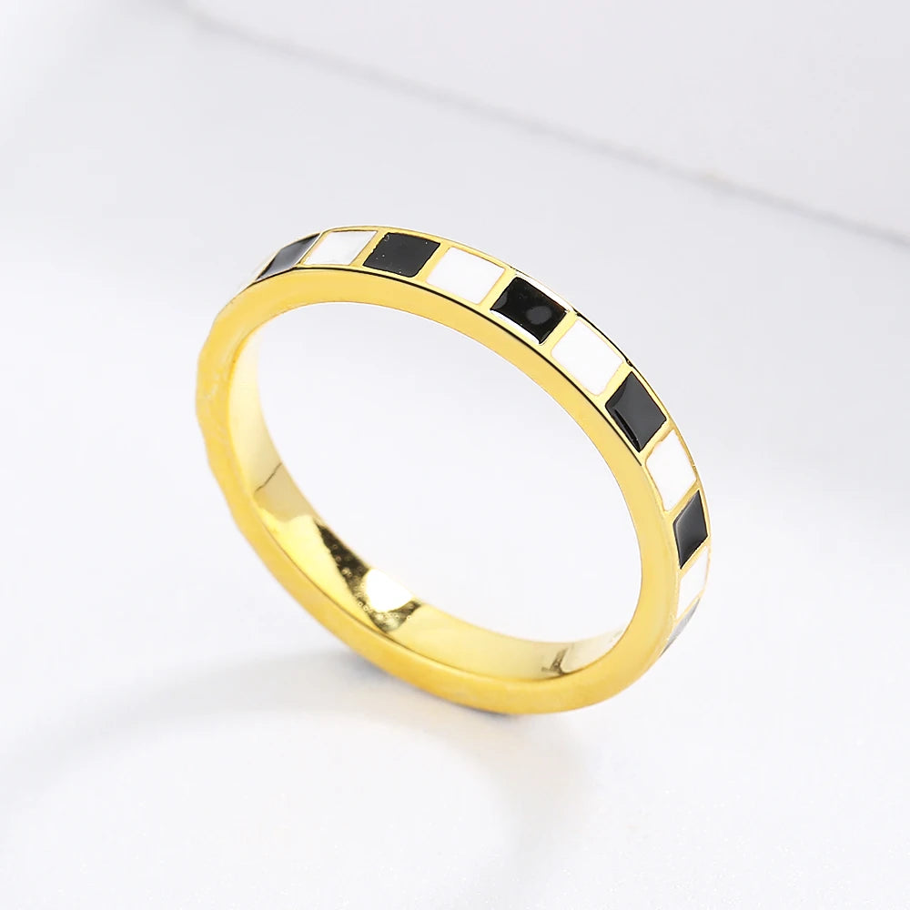 New Ring for Women Black White Ring Fashion Checkerboard Ring Black Gold Jewelry Party Wedding Ring Engagement Ring - AstroVerse™