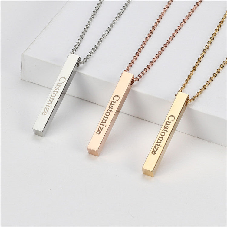 Four Sides Engraving Personalized Square Bar Custom Name Necklace Stainless Steel Pendant Necklace Women/Men Gift MNE180014 - AstroVerse™