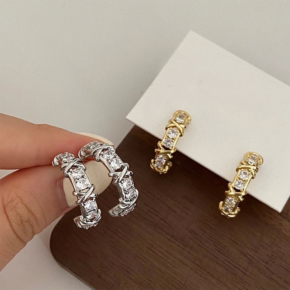 Vintage CC Design Hoop Earrings for Women Korean Fashion X Cross Zircon Earring Engagement Jewelry Gift - AstroVerse™