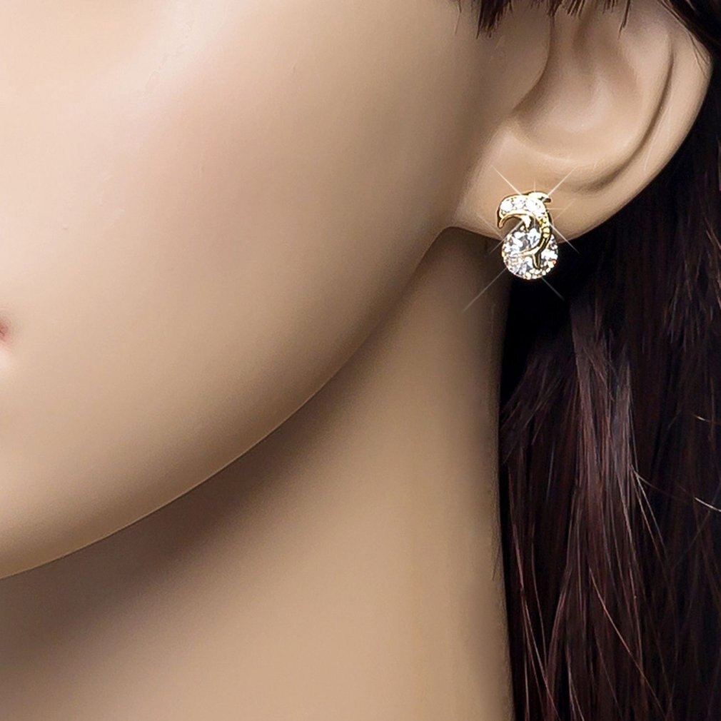Creative dolphin necklace and rhinestone earrings set by eprolo featuring a silver dolphin pendant and matching sparkling earrings.